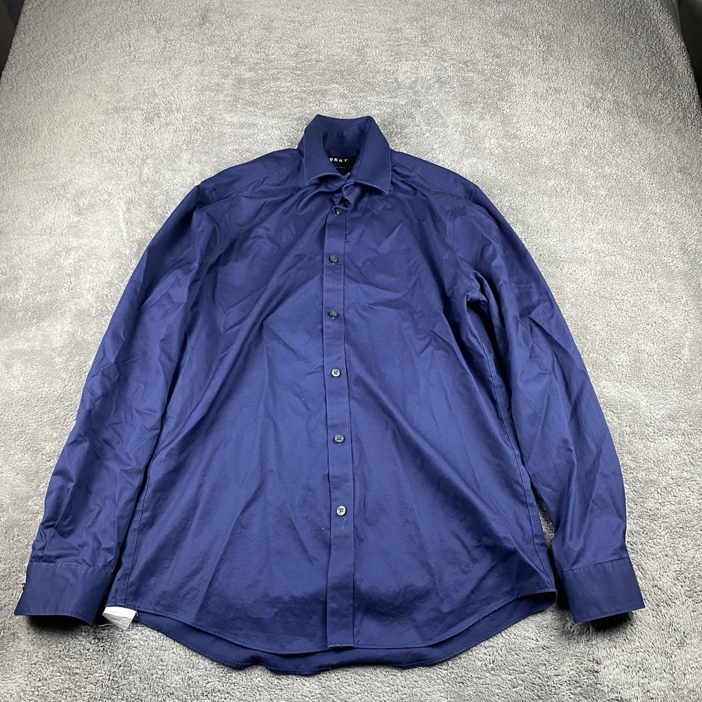 DKNY Slim Fit Stretch Dress Shirt Mens 15.5 32/33 Blue Long Sleeves Buttons